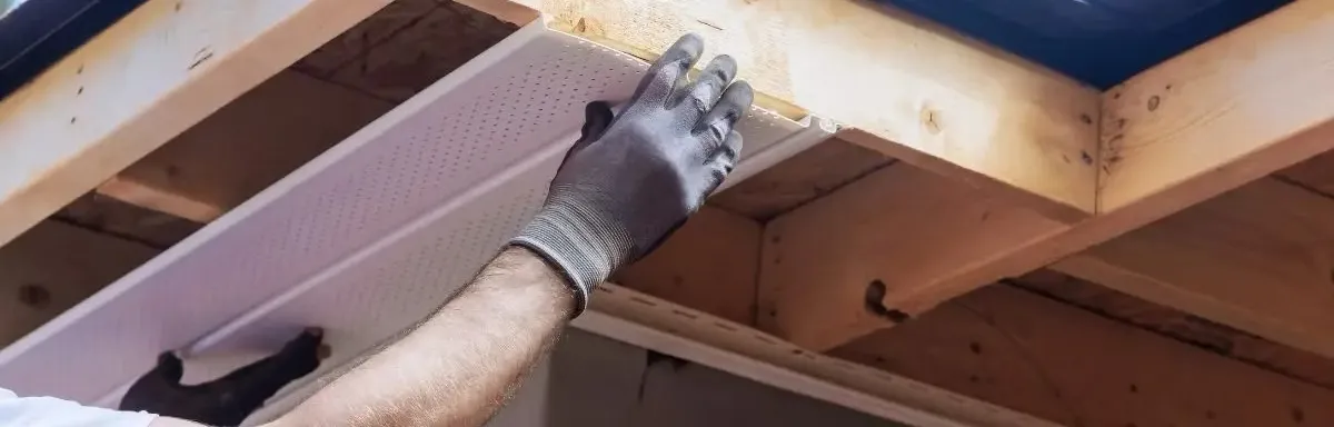 Soffit panel being installed on wood framing — JR Seamless Gutters, Nashville, TN