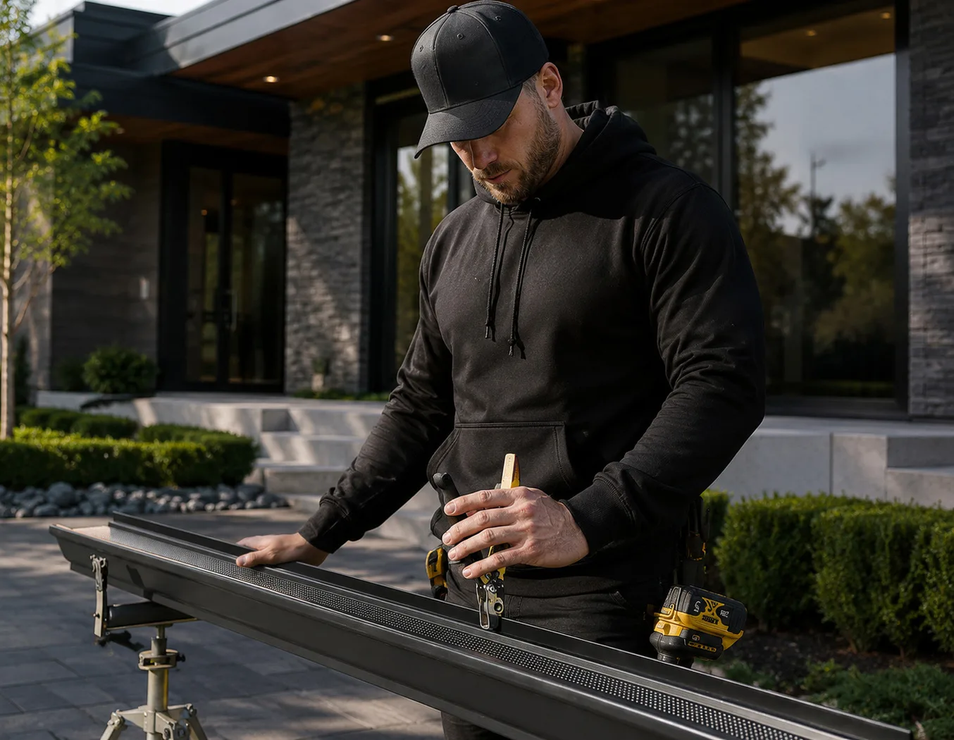 Alu-Rex installer presenting seamless gutter products